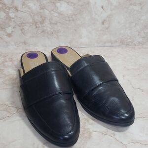 Franco Sarto Black Leather Flat Mules Women's Shoes Size 8